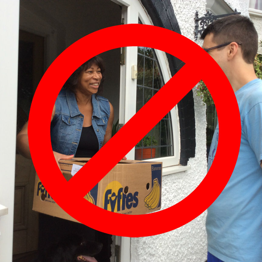 Freegan Box delivery image crossed out.