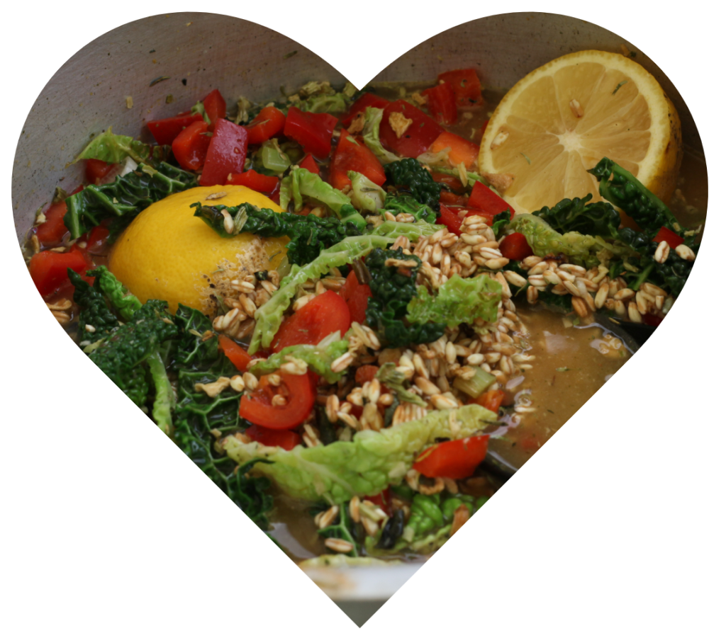 Heart showing a healthy, colourful meal being cooked